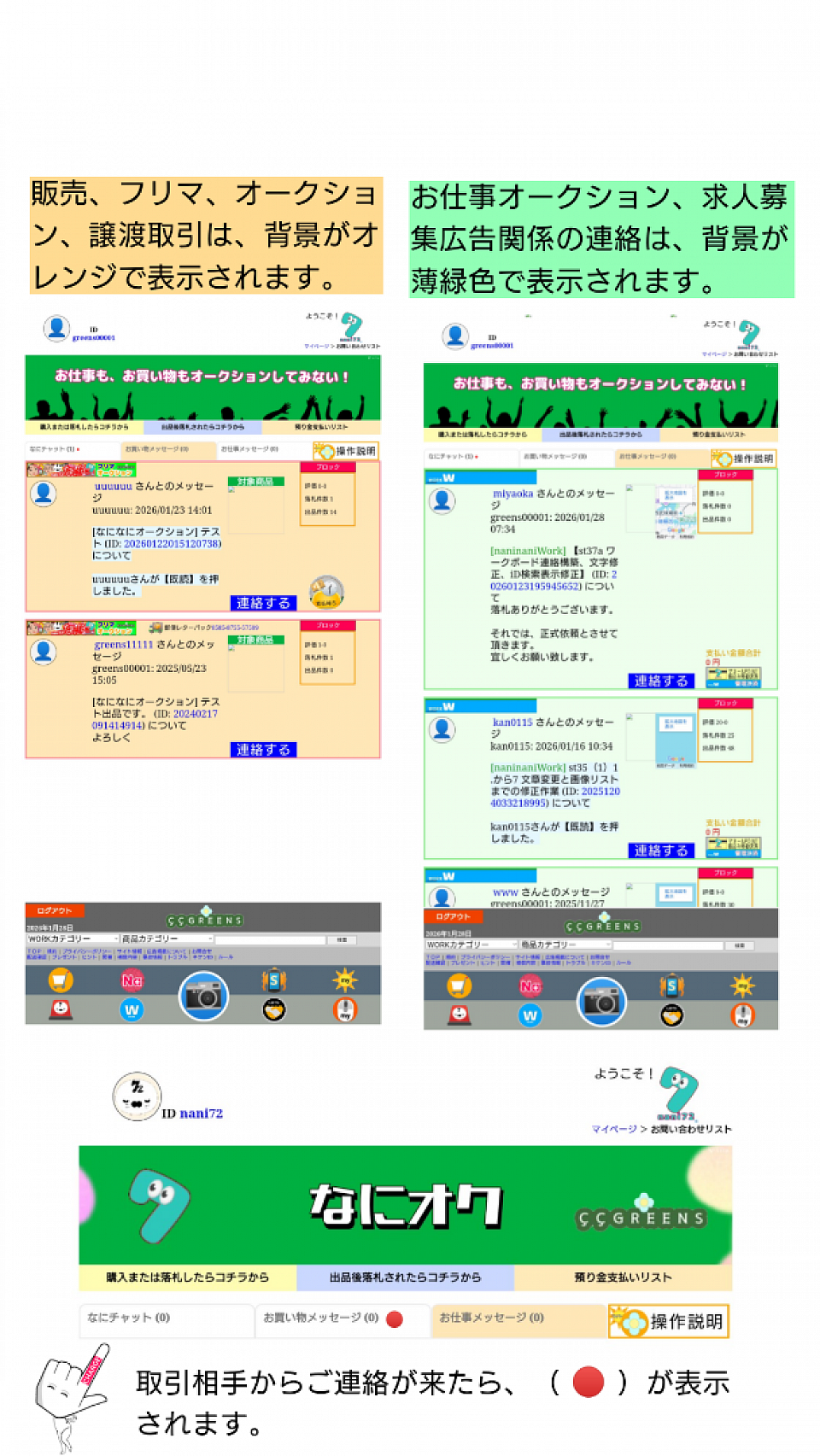 【なにチャット】【お買い物メッセージ】【お仕事メッセージ】の3種類に分類されています。