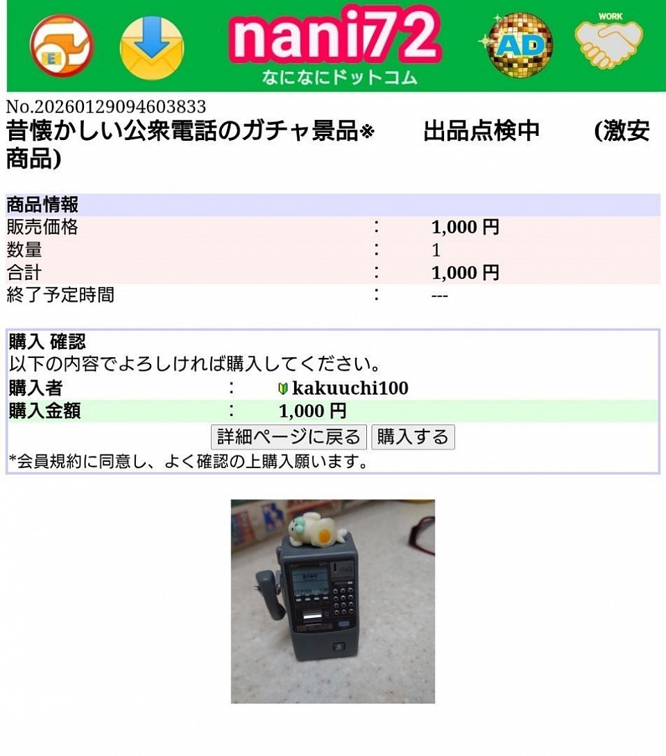 再確認ページが表示されます。確認し、購入ボタンを押します。